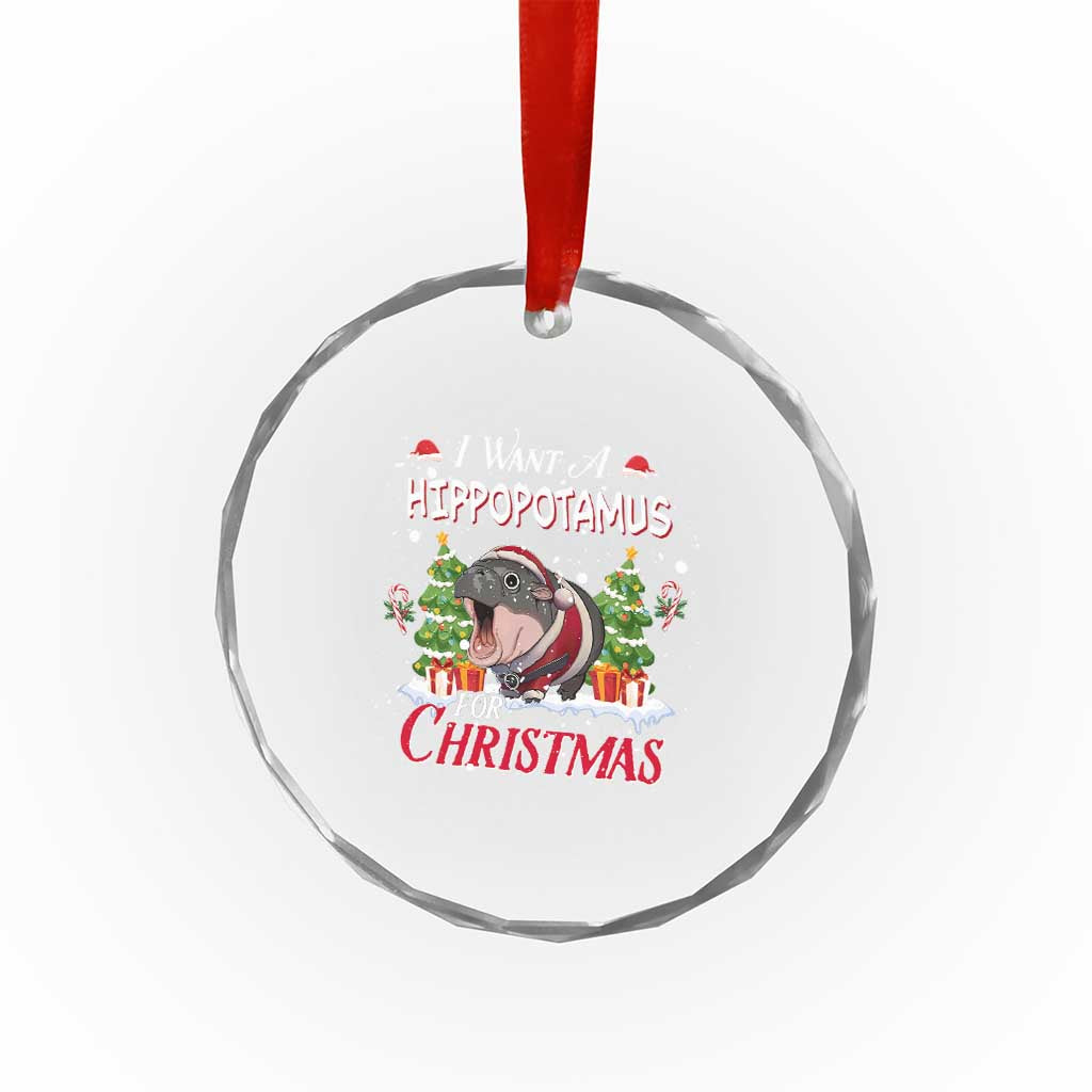 Funny Moo Deng Christmas Crystal Glass Ornament I Want A Hippopotamus For Christmas Santa Baby Pygmy TS11 Print Your Wear