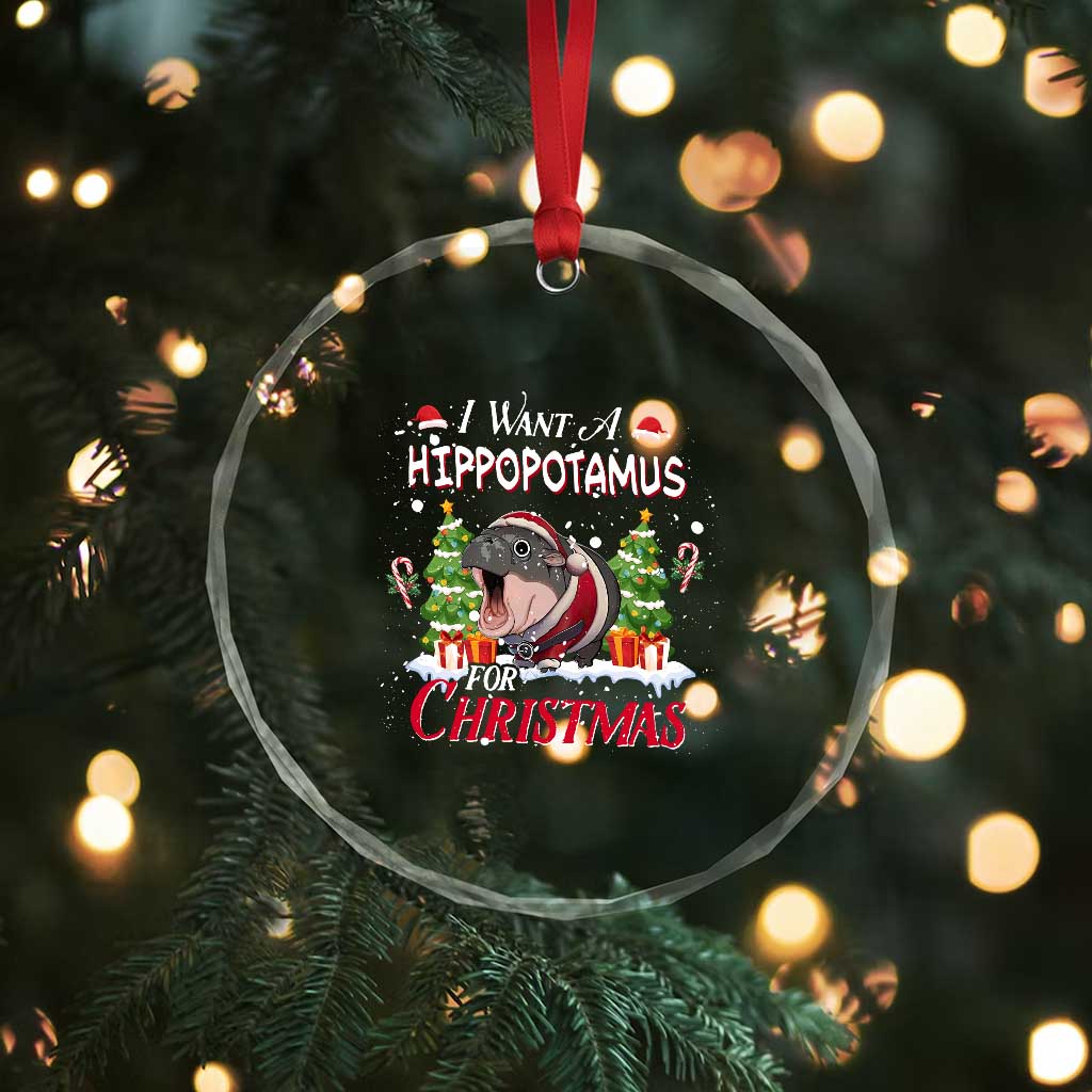 Funny Moo Deng Christmas Crystal Glass Ornament I Want A Hippopotamus For Christmas Santa Baby Pygmy TS11 Print Your Wear