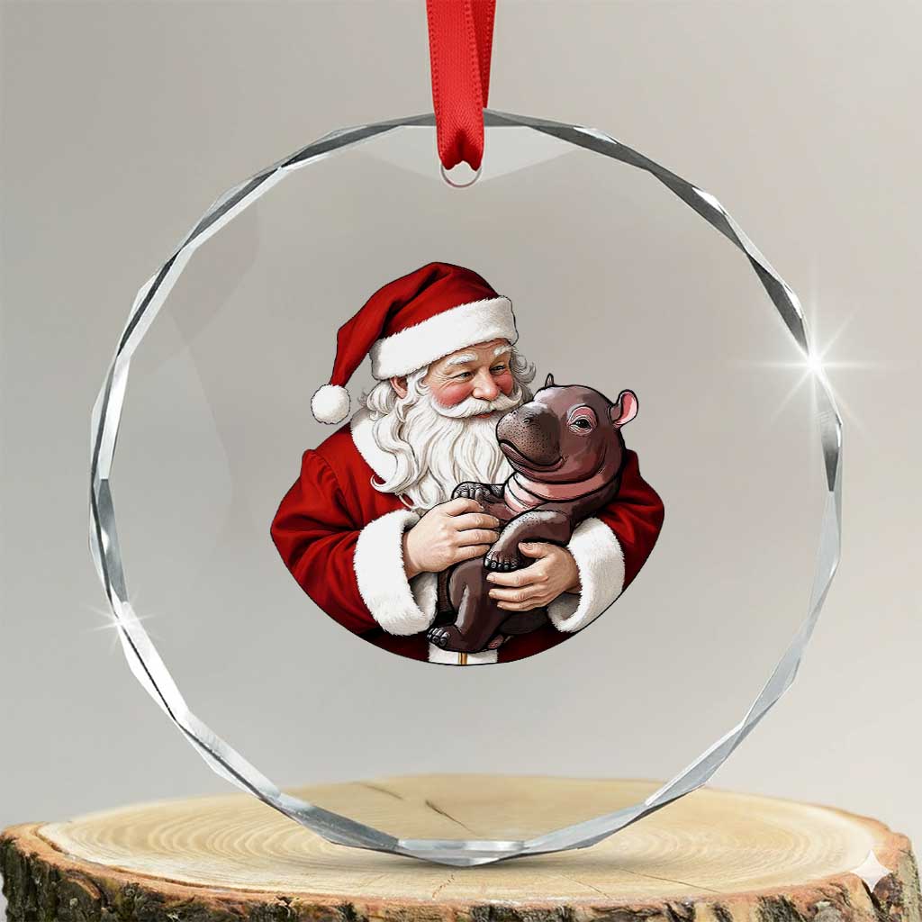 Funny Moo Deng Christmas Crystal Glass Ornament Santa Cute Hippo Zoo Meme Baby Pygmy TS11 Transparent Glass 3'' Circle Print Your Wear