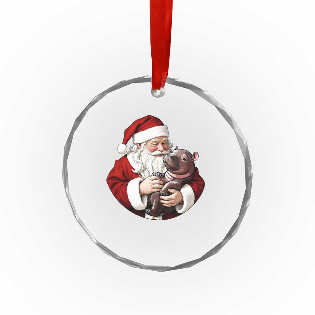 Funny Moo Deng Christmas Crystal Glass Ornament Santa Cute Hippo Zoo Meme Baby Pygmy TS11 Print Your Wear