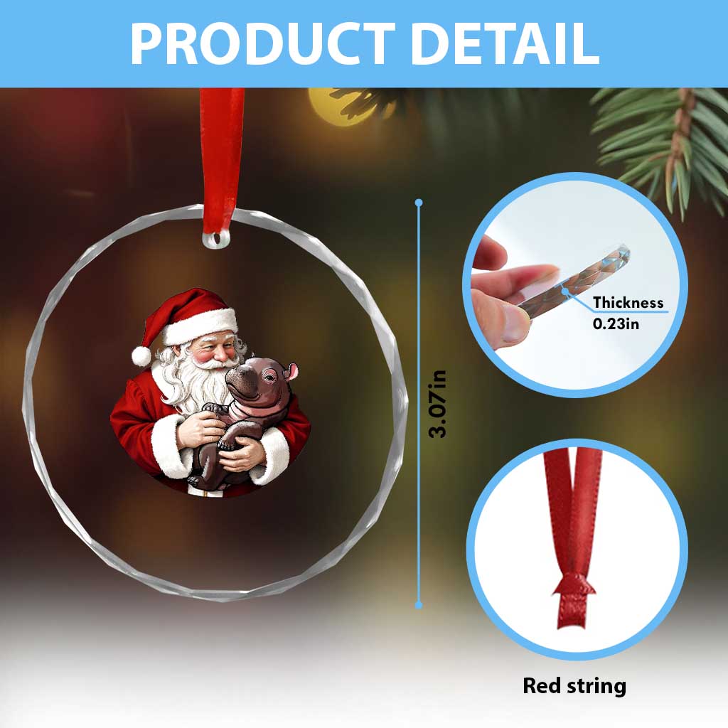 Funny Moo Deng Christmas Crystal Glass Ornament Santa Cute Hippo Zoo Meme Baby Pygmy TS11 Print Your Wear
