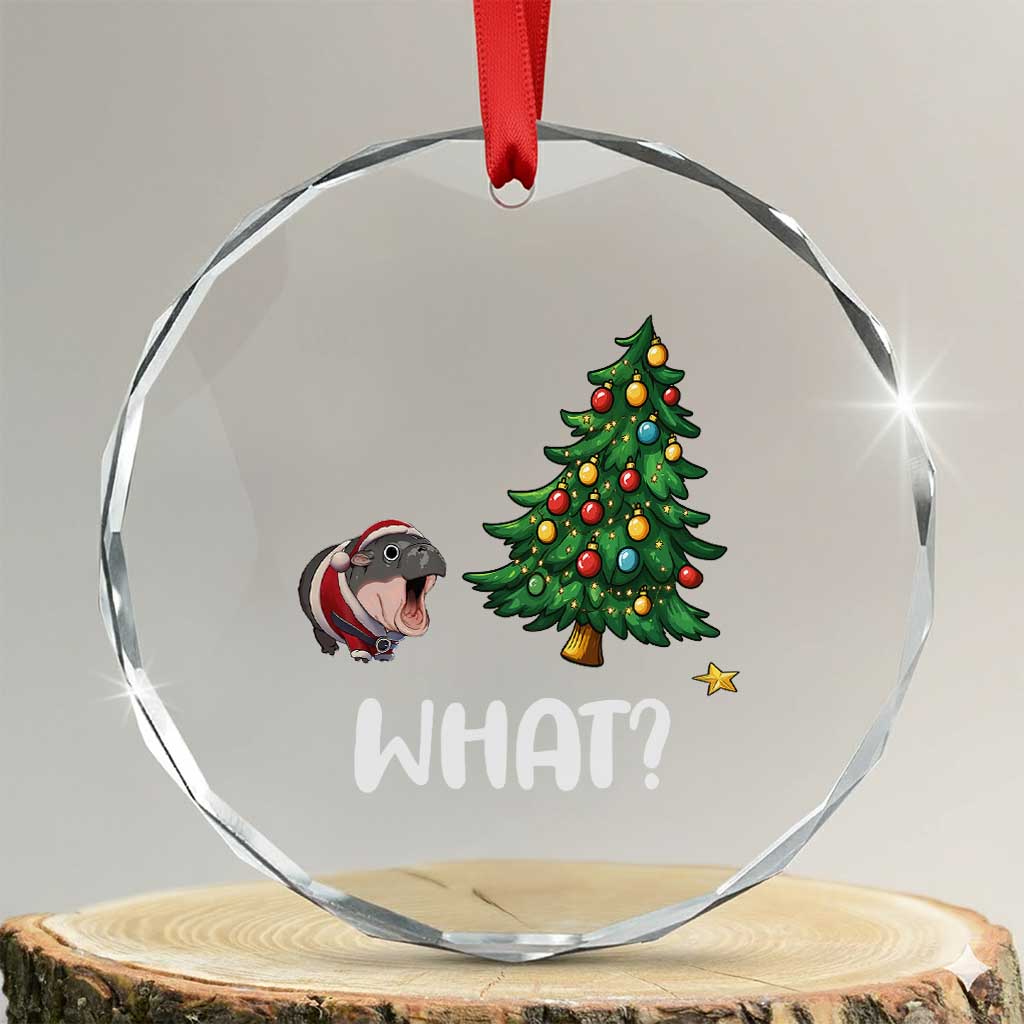 Funny Moo Deng Christmas Crystal Glass Ornament What Santa Cute Hippo Zoo Meme Baby Pygmy Xmas Tree TS11 Transparent Glass 3'' Circle Print Your Wear