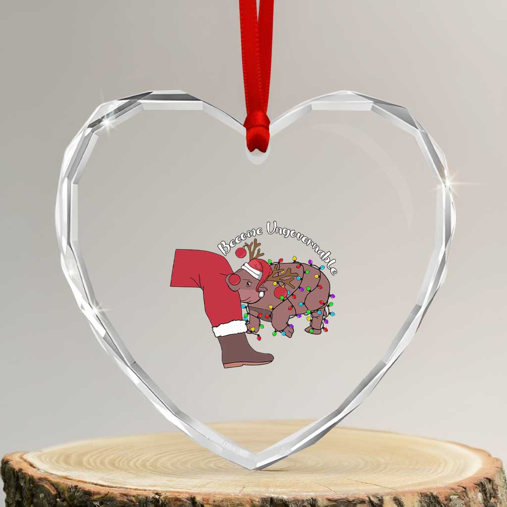Funny Moo Deng Christmas Heart Crystal Glass Ornament Become Ungovernable Reindeer Xmas Santa TS11 Transparent Glass 3'' Heart Print Your Wear