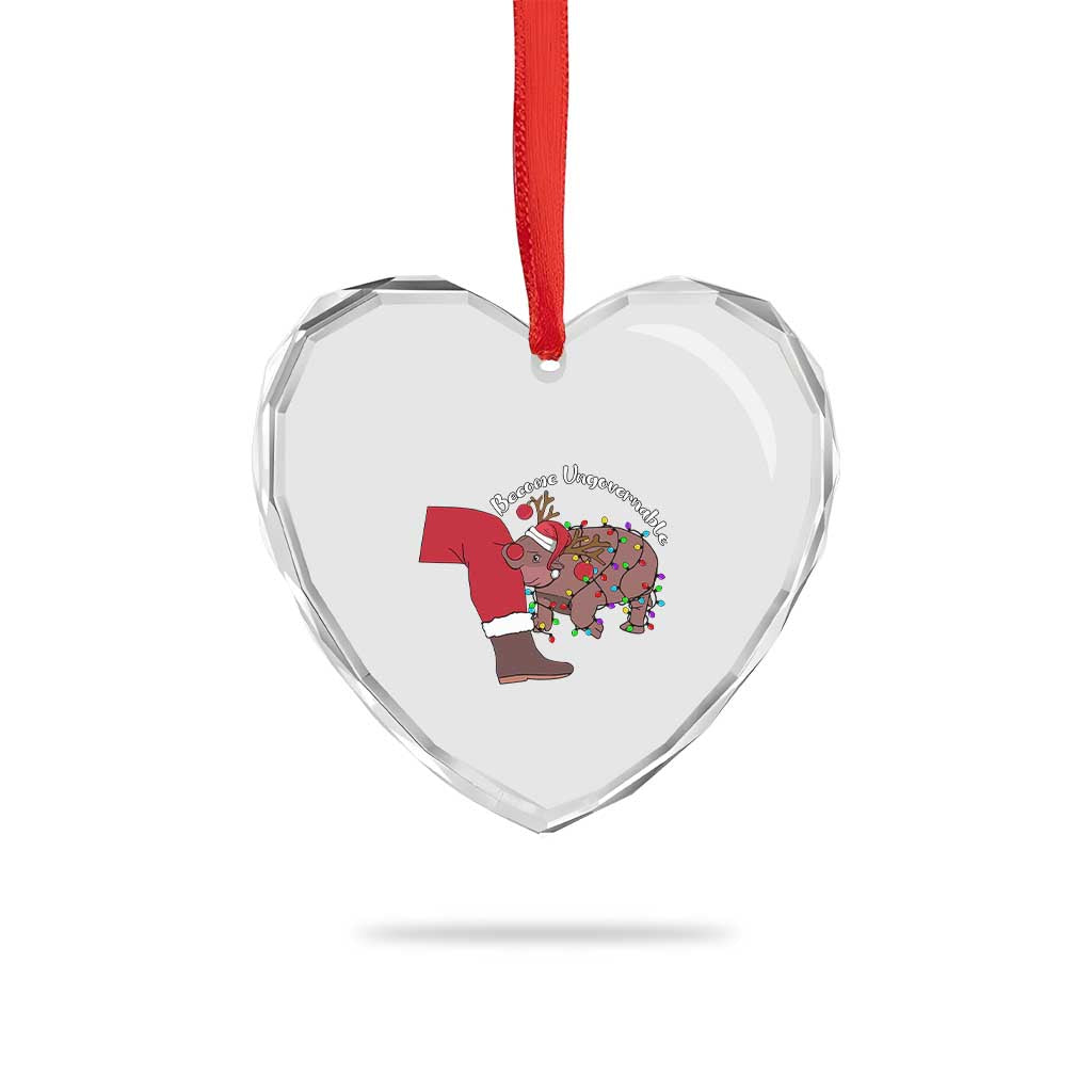 Funny Moo Deng Christmas Heart Crystal Glass Ornament Become Ungovernable Reindeer Xmas Santa TS11 Print Your Wear