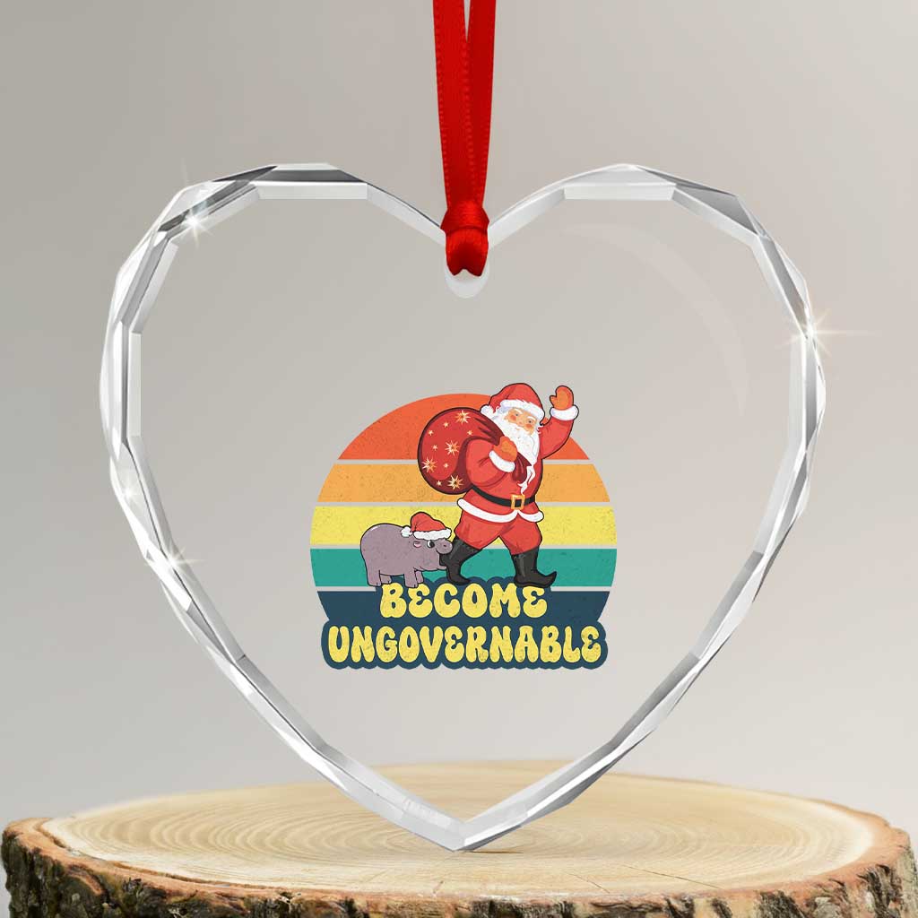 Funny Moo Deng Christmas Heart Crystal Glass Ornament Become Ungovernable Xmas Santa TS11 Transparent Glass 3'' Heart Print Your Wear