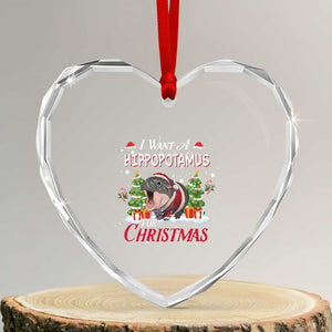 Funny Moo Deng Christmas Heart Crystal Glass Ornament I Want A Hippopotamus For Christmas Santa Baby Pygmy TS11 Transparent Glass 3'' Heart Print Your Wear