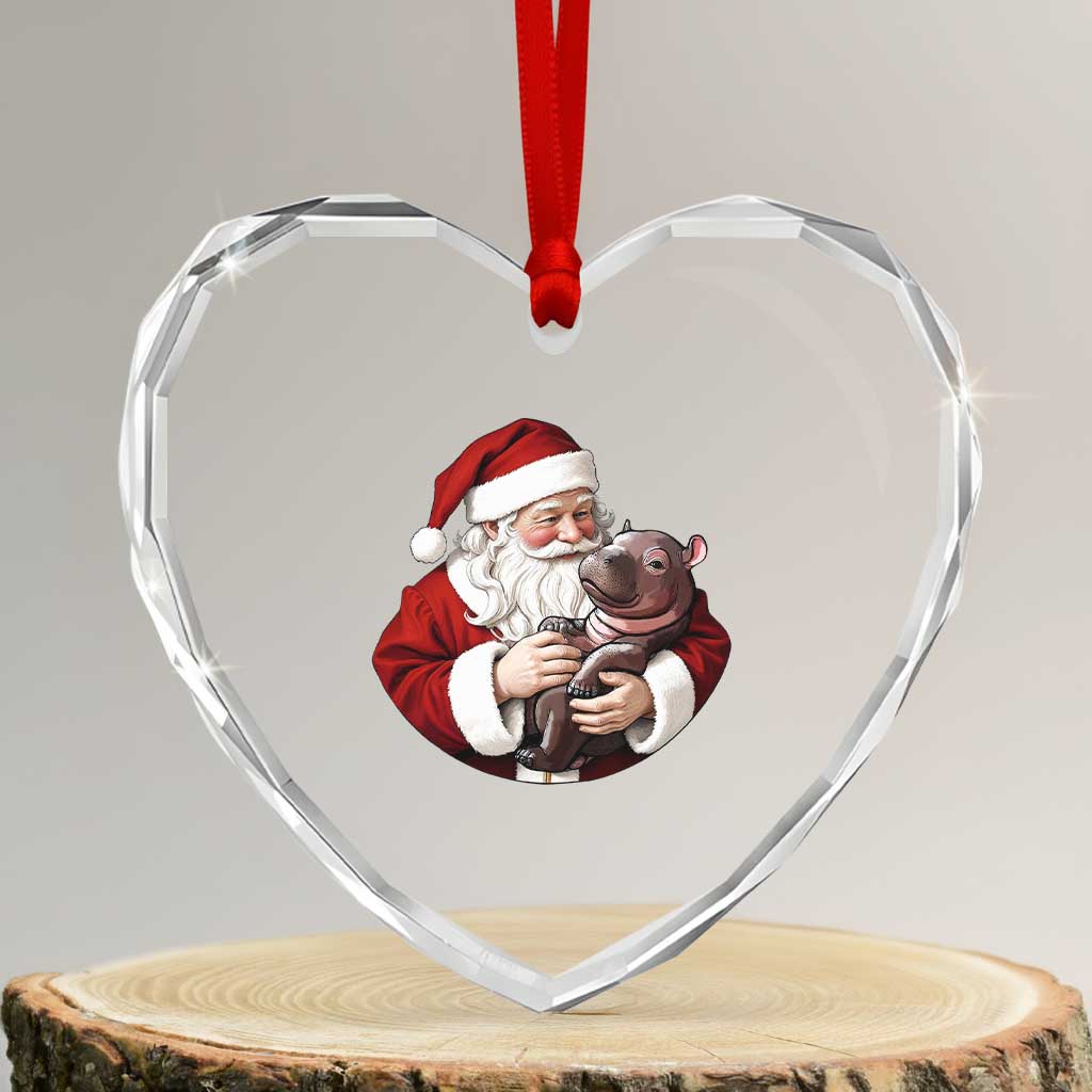 Funny Moo Deng Christmas Heart Crystal Glass Ornament Santa Cute Hippo Zoo Meme Baby Pygmy TS11 Transparent Glass 3'' Heart Print Your Wear