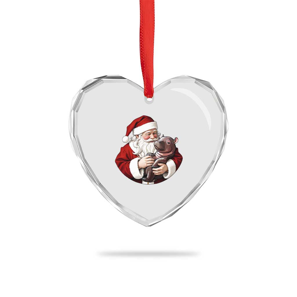 Funny Moo Deng Christmas Heart Crystal Glass Ornament Santa Cute Hippo Zoo Meme Baby Pygmy TS11 Print Your Wear