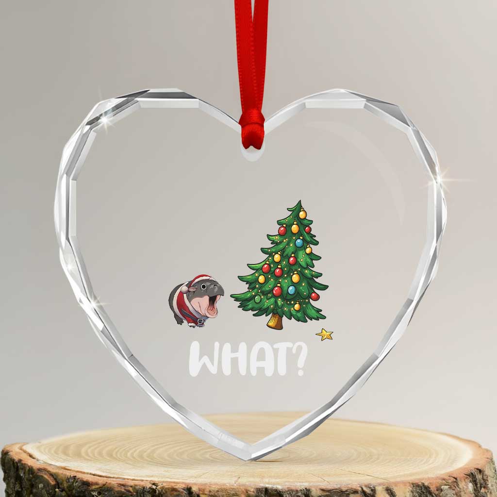 Funny Moo Deng Christmas Heart Crystal Glass Ornament What Santa Cute Hippo Zoo Meme Baby Pygmy Xmas Tree TS11 Transparent Glass 3'' Heart Print Your Wear