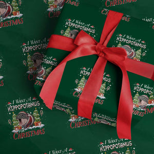 Funny Moo Deng Christmas Wrapping Paper Roll I Want A Hippopotamus For Christmas Santa Baby Pygmy TS11 Green Print Your Wear