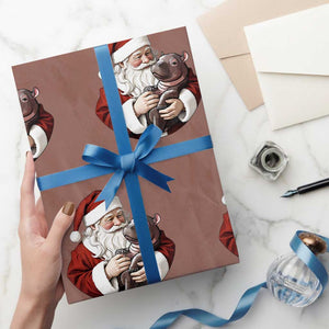 Funny Moo Deng Christmas Wrapping Paper Roll Santa Cute Hippo Zoo Meme Baby Pygmy TS11 Mocha Print Your Wear