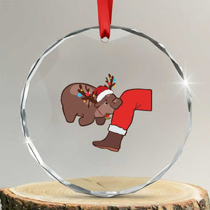 Funny Moo-Deng Xmas Crystal Glass Ornament MooDengMas Xmas Baby Pygmy Hippo Cute Zoo For Family Tee TS10 Transparent Glass 3'' Circle Print Your Wear