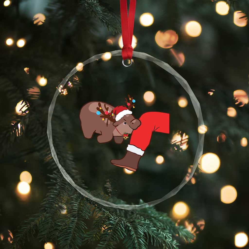Funny Moo-Deng Xmas Crystal Glass Ornament MooDengMas Xmas Baby Pygmy Hippo Cute Zoo For Family Tee TS10 Print Your Wear