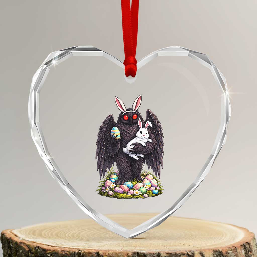Funny Mothman Bunny Ears Heart Crystal Glass Ornament Point Pleasant Cryptid Lover Gift TS12 Transparent Glass 3'' Heart Print Your Wear