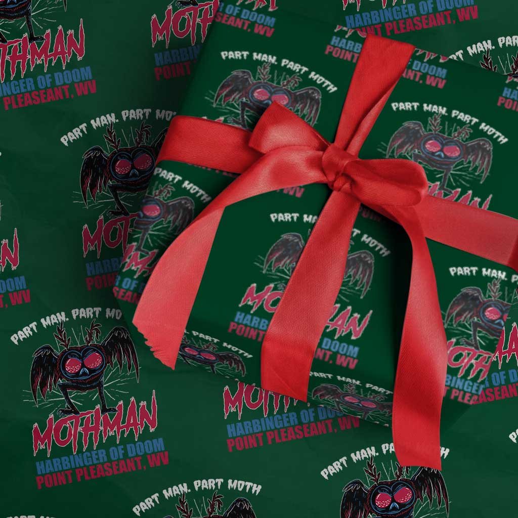 Funny Mothman Wrapping Paper Roll Part Man Part Moth Harbinger Of Doom Point Pleasent WV TS02 Green Print Your Wear