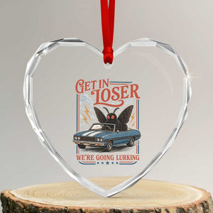 Funny Mothman Heart Crystal Glass Ornament Get In Loser We Are Going Lurking Cryptid Lover