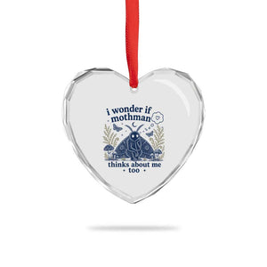Funny Mothman Heart Crystal Glass Ornament I Wonder If Mothman Thinks About Me Too Cryptid Weirdcore