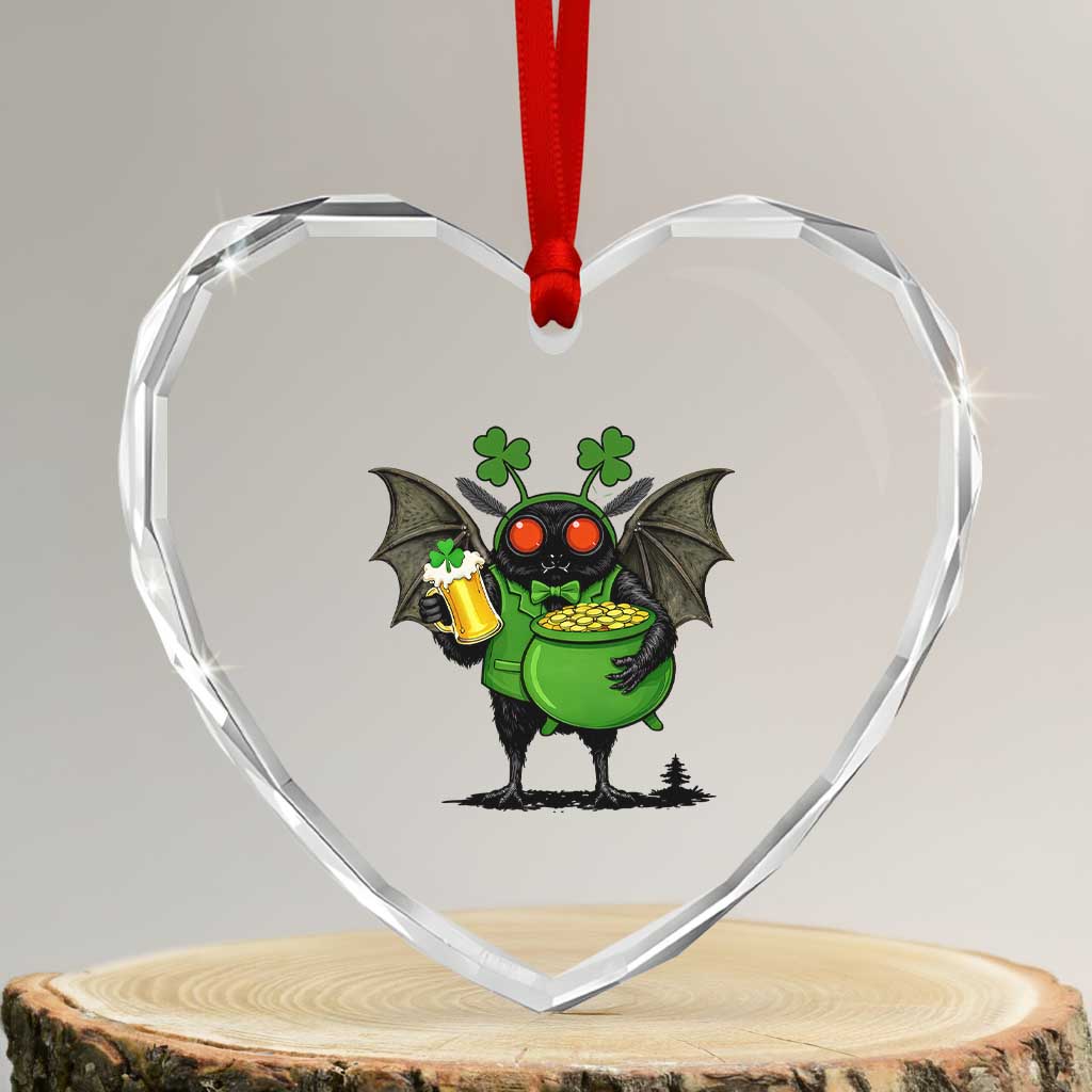 Funny Mothman Heart Crystal Glass Ornament St Patricks Day Cryptid Gift TS12 Transparent Glass 3'' Heart Print Your Wear