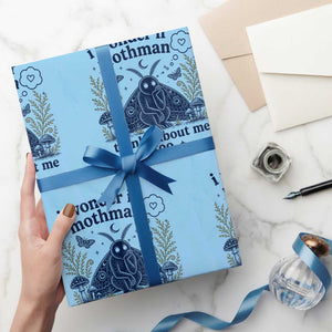 Funny Mothman Wrapping Paper Roll I Wonder If Mothman Thinks About Me Too Cryptid Weirdcore