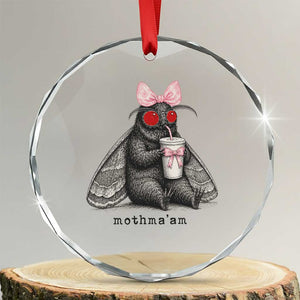 Funny Mothman Mothma'am Cute Pink Bow Coquette Crystal Glass Ornament