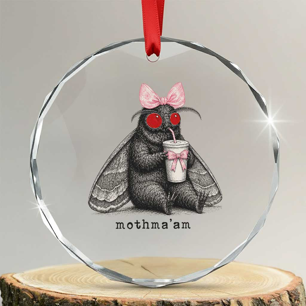 Funny Mothman Mothma'am Cute Pink Bow Coquette Crystal Glass Ornament TS11 Transparent Glass 3'' Circle Print Your Wear