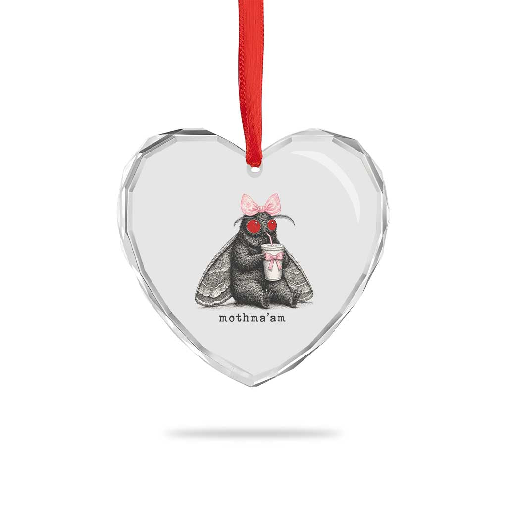 Funny Mothman Mothma'am Cute Pink Bow Coquette Heart Crystal Glass Ornament