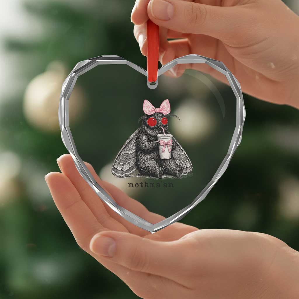 Funny Mothman Mothma'am Cute Pink Bow Coquette Heart Crystal Glass Ornament