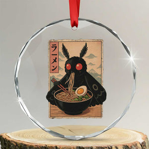 Funny Mothman Ramen Crystal Glass Ornament Japanese Kawaii Noodles Cryptid Retro Manga Anime TS10 Transparent Glass 3'' Circle Print Your Wear