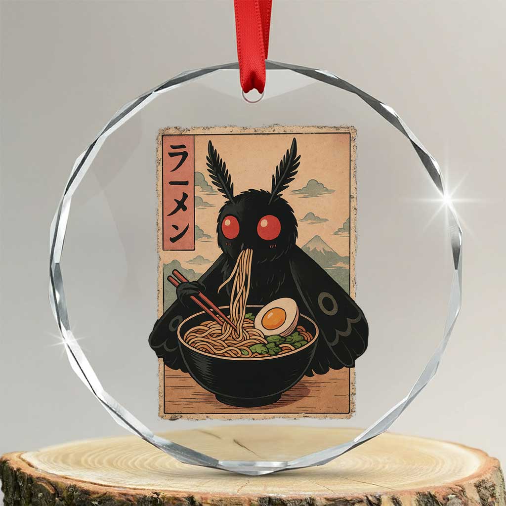 Funny Mothman Ramen Crystal Glass Ornament Japanese Kawaii Noodles Cryptid Retro Manga Anime TS10 Transparent Glass 3'' Circle Print Your Wear
