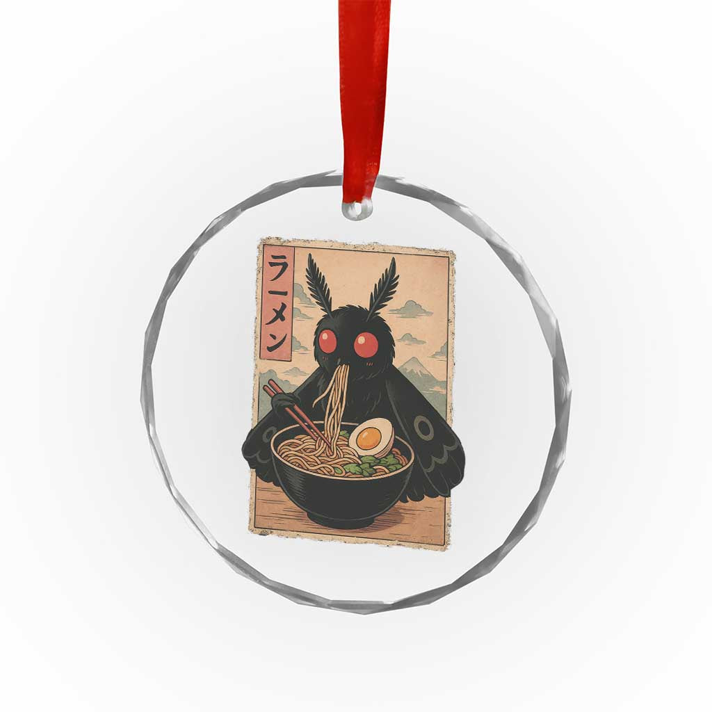 Funny Mothman Ramen Crystal Glass Ornament Japanese Kawaii Noodles Cryptid Retro Manga Anime TS10 Transparent Glass 3'' Circle Print Your Wear