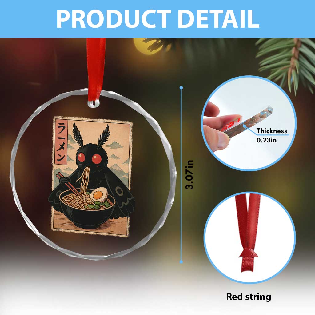 Funny Mothman Ramen Crystal Glass Ornament Japanese Kawaii Noodles Cryptid Retro Manga Anime TS10 Print Your Wear