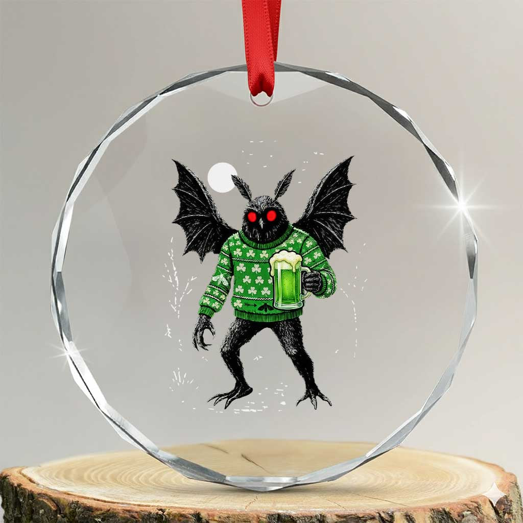 Funny Mothman St Patricks Day Crystal Glass Ornament Gift For Cryptid Lovers TS12 Transparent Glass 3'' Circle Print Your Wear