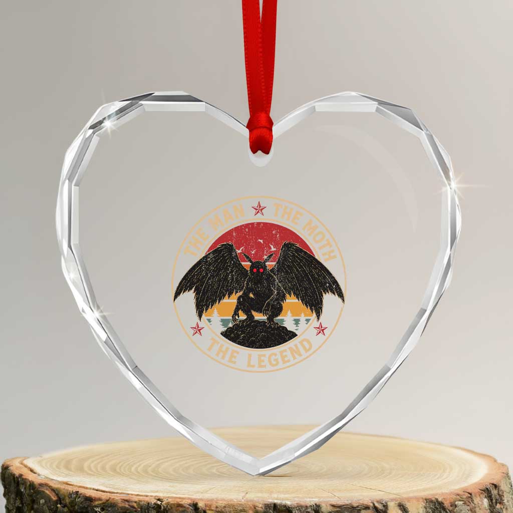 Funny Mothman The Man The Moth The Legend Heart Crystal Glass Ornament Retro Folklore Creepy Cryptid TS11 Transparent Glass 3'' Heart Print Your Wear
