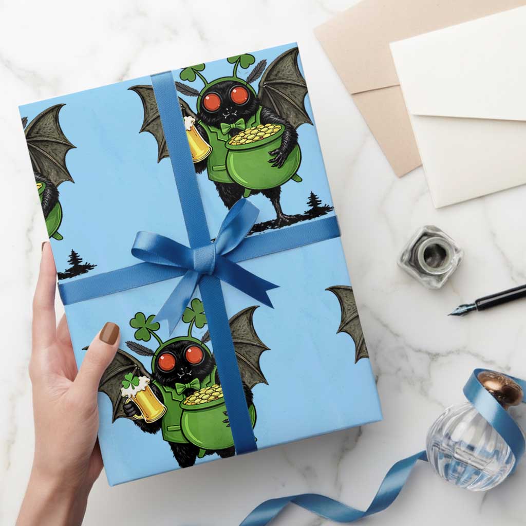 Funny Mothman Wrapping Paper Roll St Patricks Day Cryptid Gift TS12 Light Blue Print Your Wear