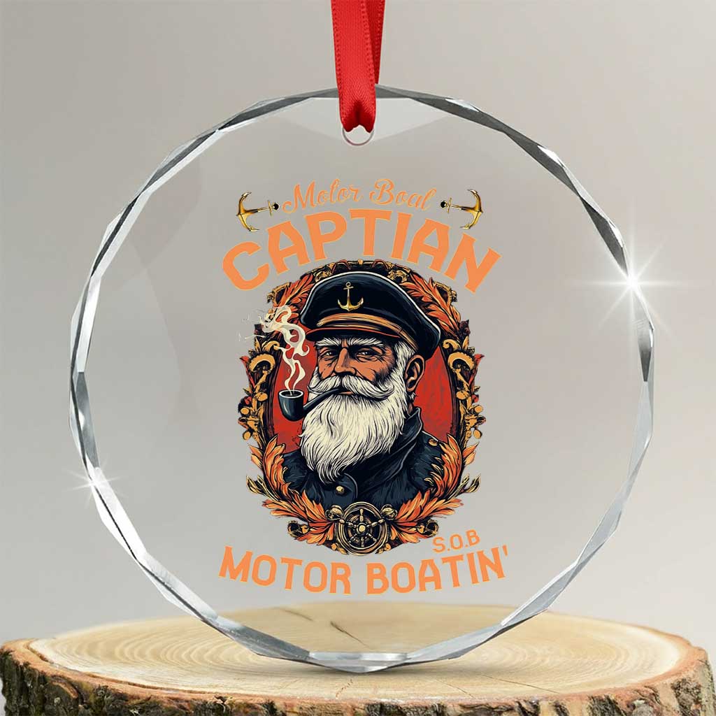 Funny Motor Boat Captain Crystal Glass Ornament Pontoon SOB Motor Boating Vintage TS02 Transparent Glass 3'' Circle Print Your Wear