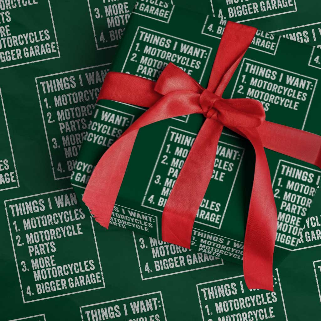 Funny Motorcycle Lovers Wrapping Paper Roll Things I Want Vintage Garage Graphic Bikers Club TS10 Green Print Your Wear