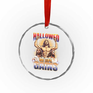 Funny Muscle Jesus Workout Crystal Glass Ornament Hallowed Be Thy Gains Weightlifting Humor TS11 Print Your Wear