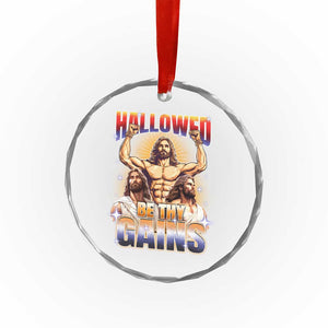 Funny Muscle Jesus Workout Crystal Glass Ornament Hallowed Be Thy Gains Weightlifting Humor TS11 Print Your Wear