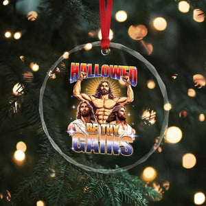 Funny Muscle Jesus Workout Crystal Glass Ornament Hallowed Be Thy Gains Weightlifting Humor TS11 Print Your Wear