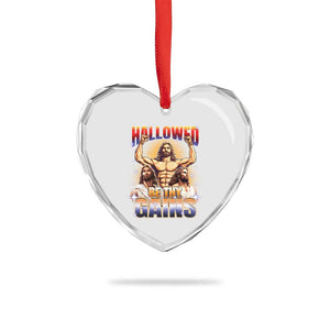 Funny Muscle Jesus Workout Heart Crystal Glass Ornament Hallowed Be Thy Gains Weightlifting Humor TS11 Print Your Wear