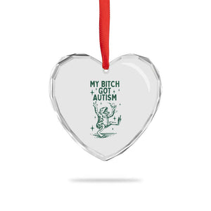 Funny My Bitch Got Autism Meme Heart Crystal Glass Ornament Autistic Frog TS11 Print Your Wear