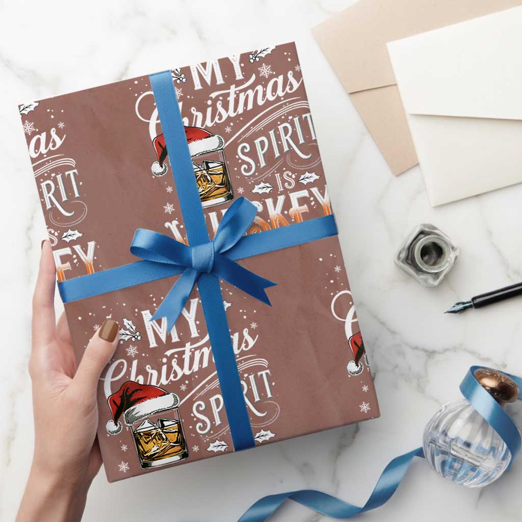 Funny My Christmas Spirit Is Whiskey Wrapping Paper Roll Holiday Drinking Festive Spirit TS02 Mocha Print Your Wear