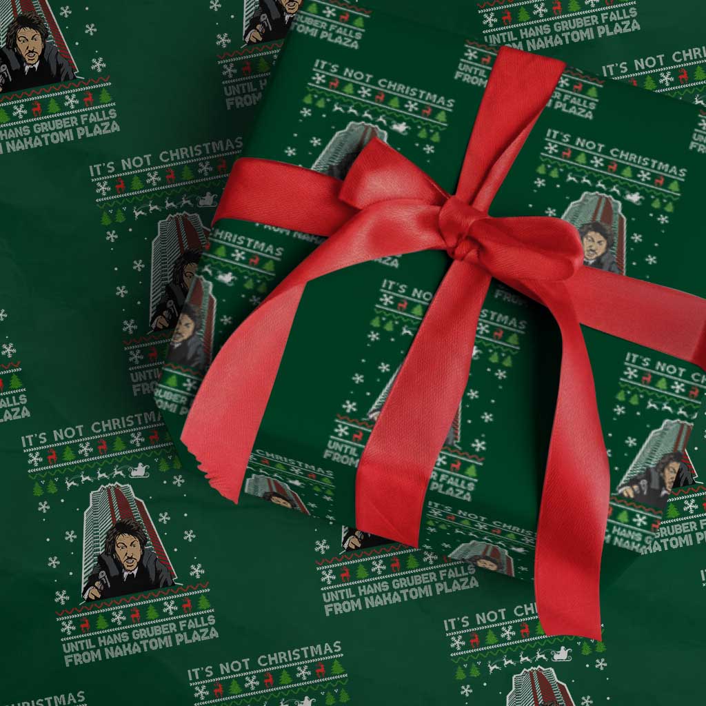 Funny Nakatomi Plaza Wrapping Paper Roll It's Not Xmas Until Hans Gruber Falls TS02 Green Print Your Wear