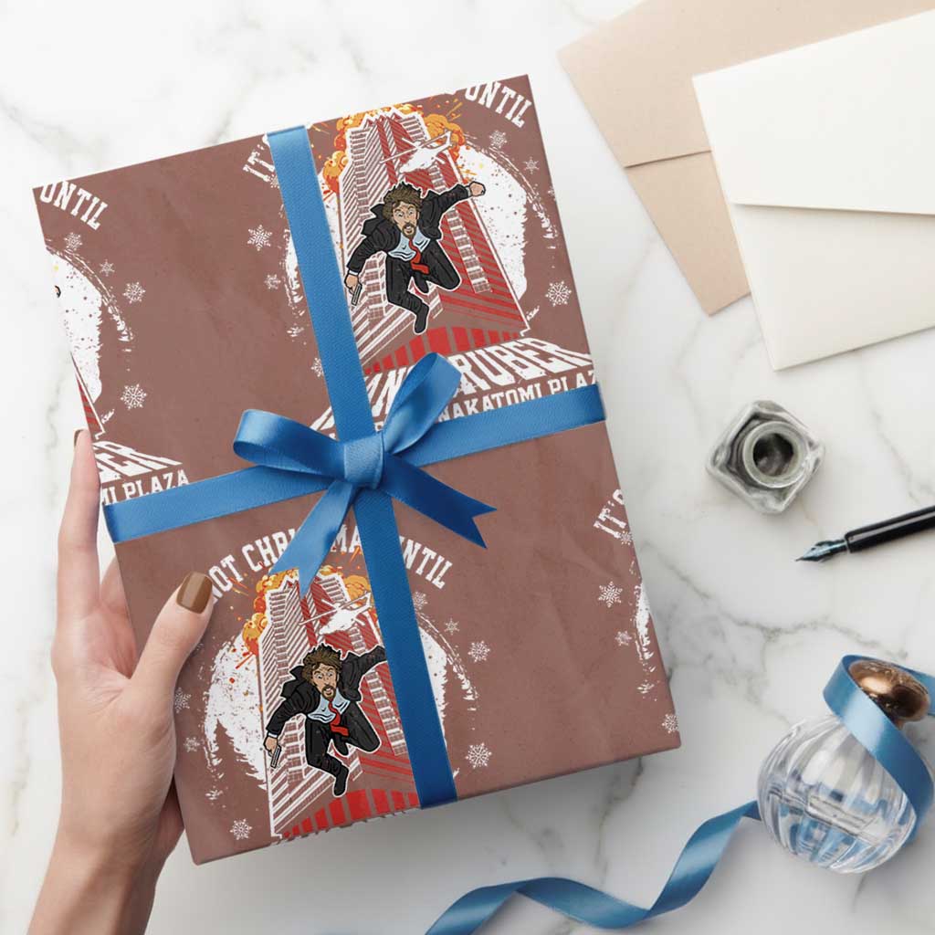 Funny Nakatomi Plaza Wrapping Paper Roll It's Not Christmas Until Hans Gruber Falls From Nakatomi Plaza Explode TS11 Mocha Print Your Wear