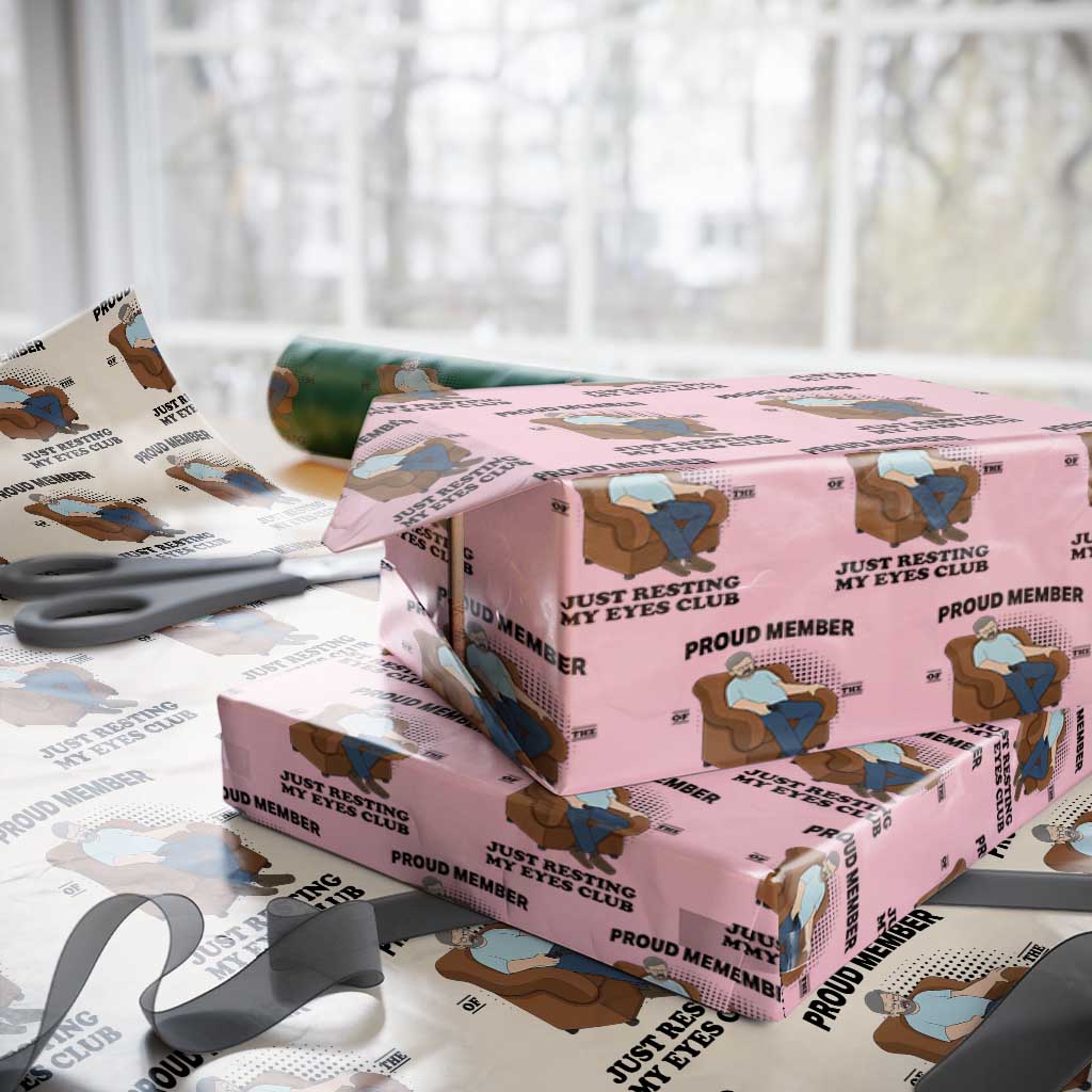Funny Napping Dad Sleepy Grandpas and Fathers Wrapping Paper Roll Proud Member Of The Just Resting My Eyes Club Armchair Cartoon Graphic