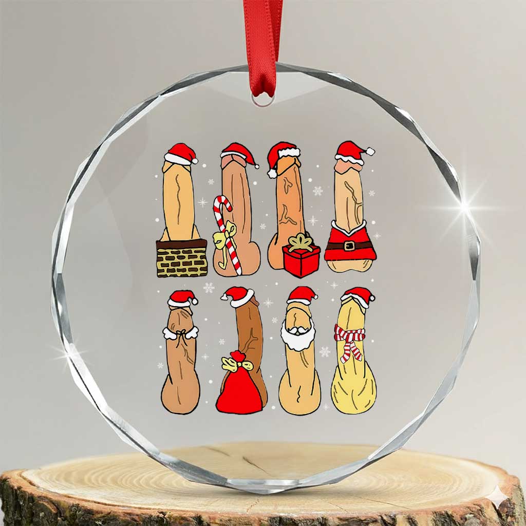 Funny Naughty Christmas Dirty Santa Hat Xmas Adult Humor Crystal Glass Ornament TS11 Transparent Glass 3'' Circle Print Your Wear