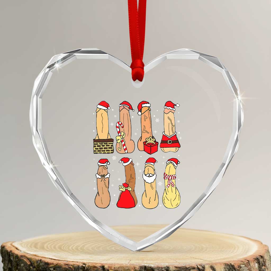 Funny Naughty Christmas Dirty Santa Hat Xmas Adult Humor Heart Crystal Glass Ornament TS11 Transparent Glass 3'' Heart Print Your Wear