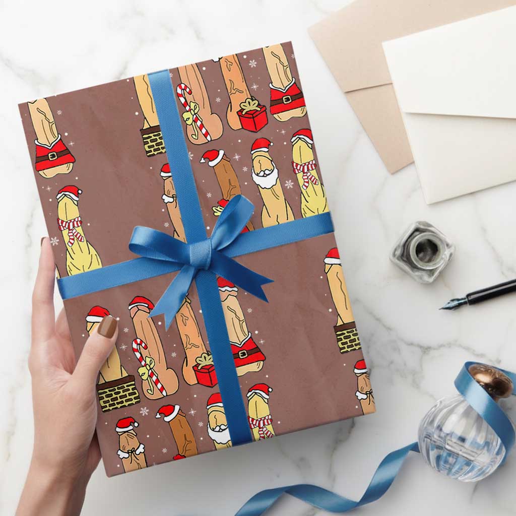 Funny Naughty Christmas Dirty Santa Hat Xmas Adult Humor Wrapping Paper Roll TS11 Mocha Print Your Wear
