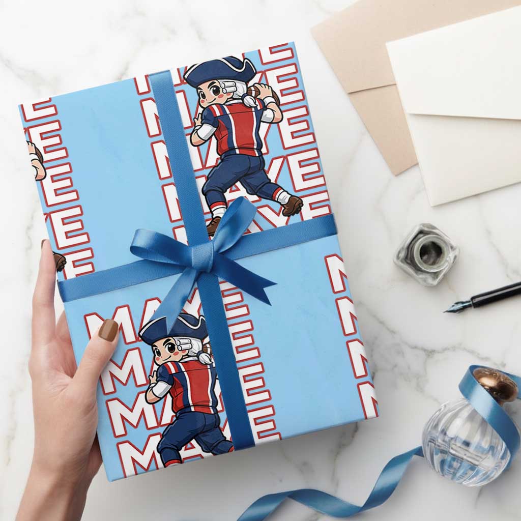 Funny NE Football Fan Gift Wrapping Paper Roll Maye Lover TS12 Light Blue Print Your Wear
