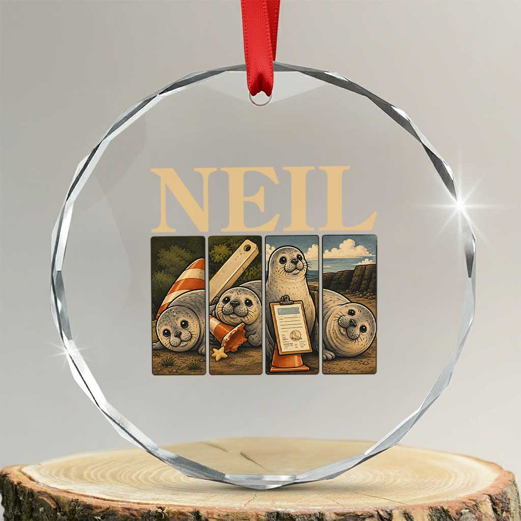 Funny Neil The Seal Crystal Glass Ornament Viral Ocean Animal Meme Graphic TS12 Transparent Glass 3'' Circle Print Your Wear